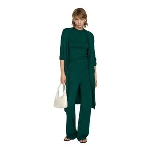 Mango Dark Green Fine Knit Cardigan And Vest